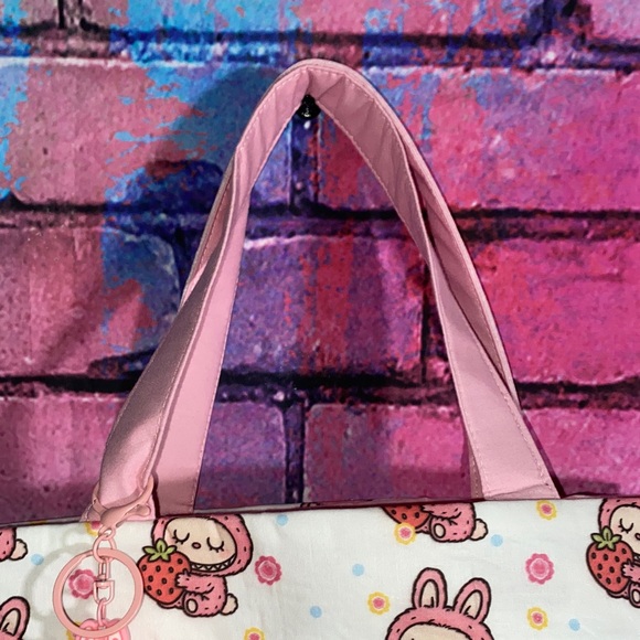 Handmade- Labubu Inspired Lychee Print Tote Bag w Bag Charm - Picture 5 of 6